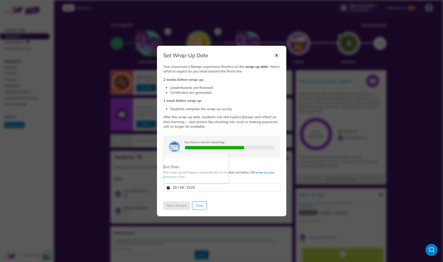 This will open a modal where you can learn more about the wrap-up date, and also change the date at the bottom.