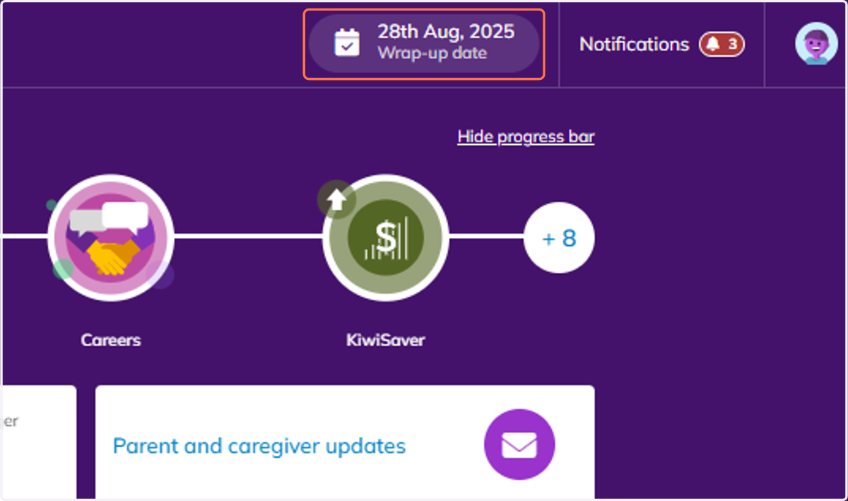 You can view your wrap-up date in the top bar of your screen. To edit your wrap-up date, click on the current date.