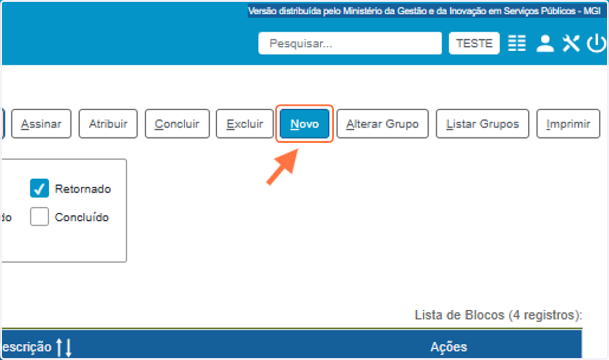 Criar Novo Bloco
