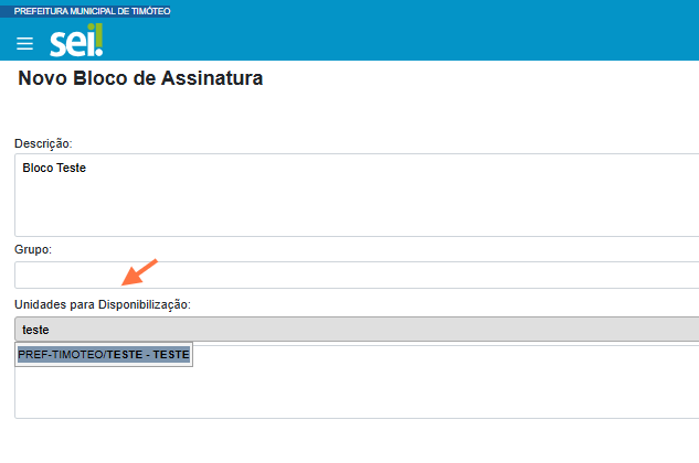 Selecionar Unidade Destinatária 