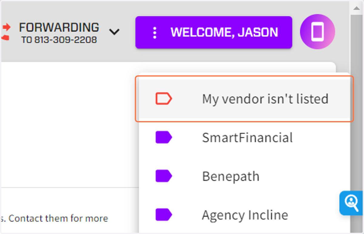 Click on My vendor isn't listed
