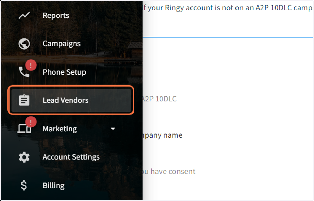 Click on Lead Vendors