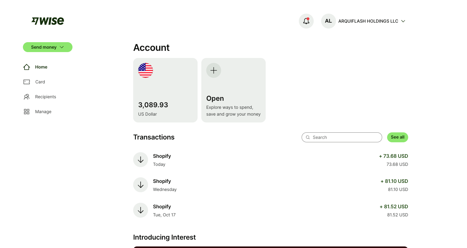 Login to Wise & Click on Home