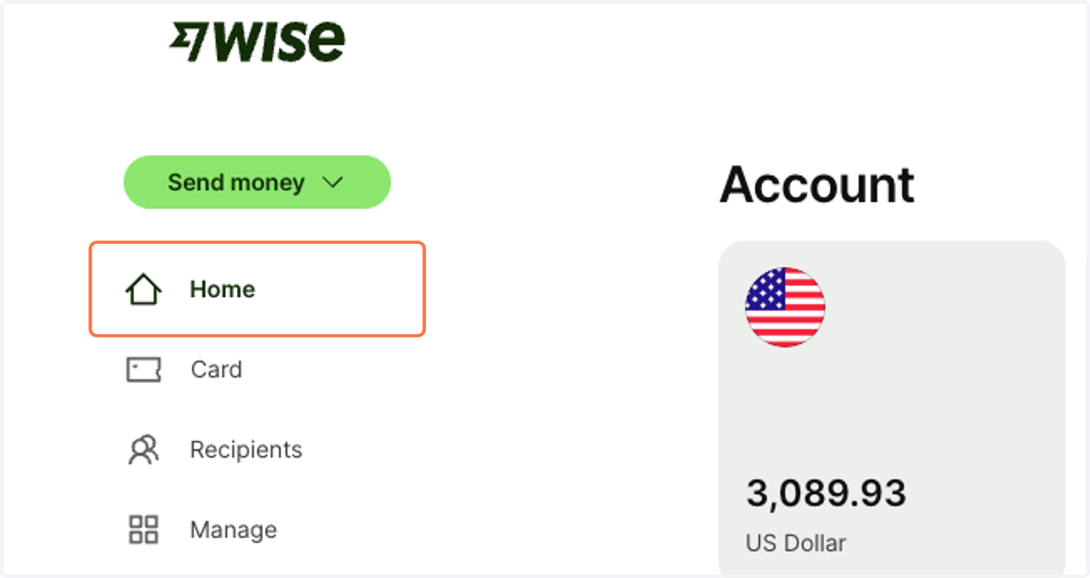 Login to Wise & Click on Home