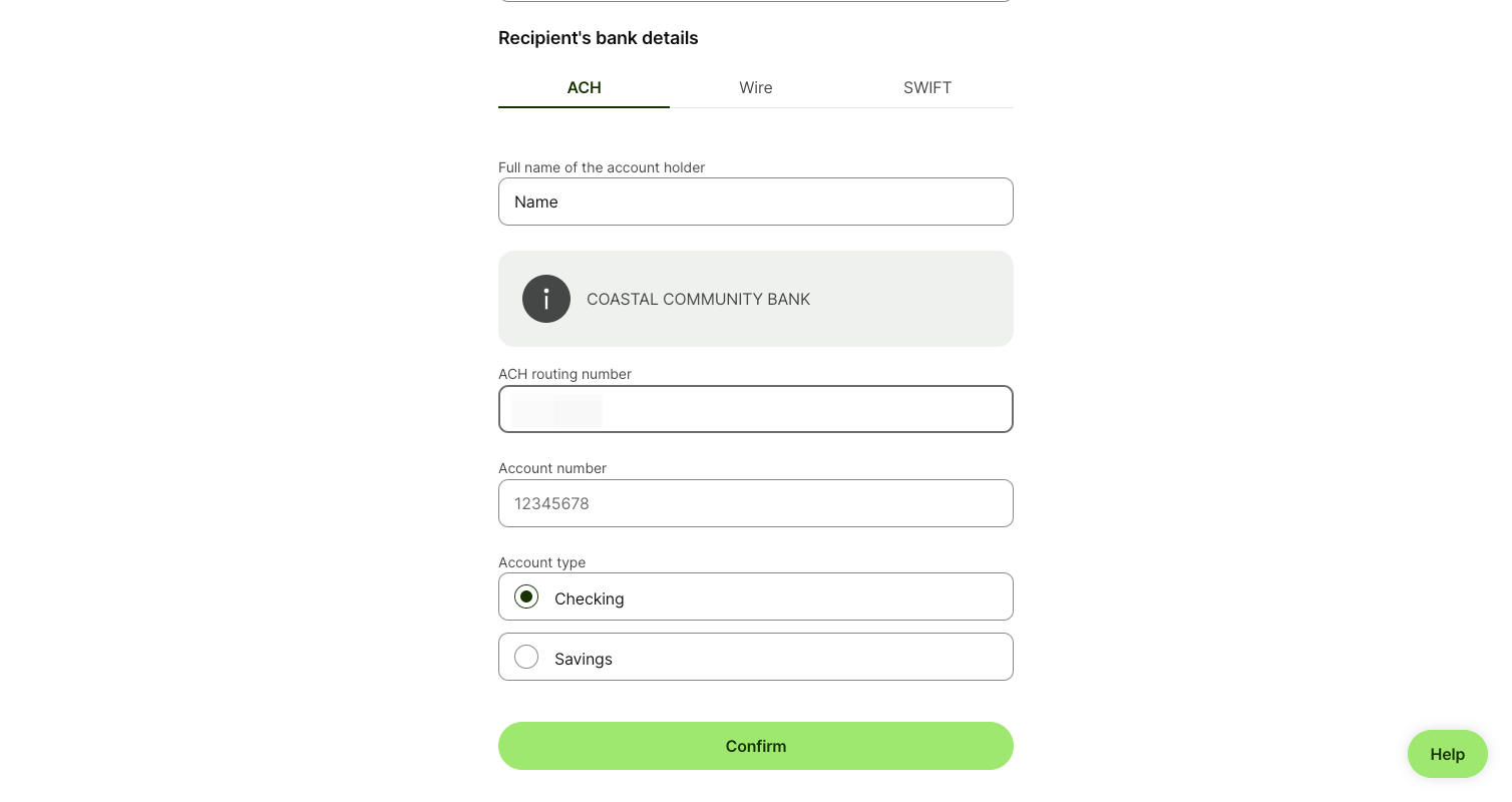 Enter your ACH routing number