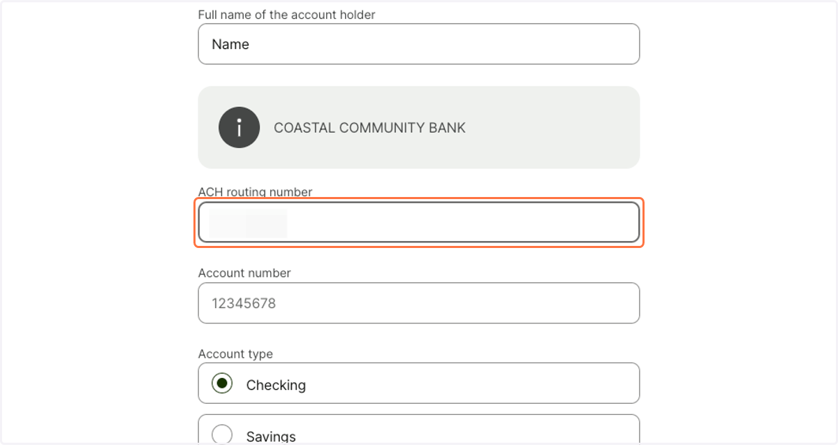 Enter your ACH routing number