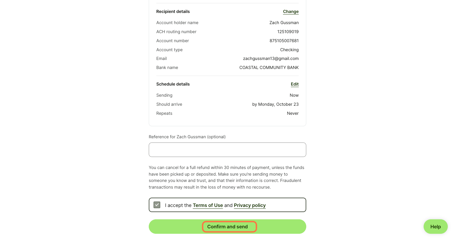 Check I accept the Terms of Use and then Click Confirm