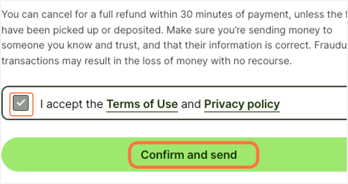 Check I accept the Terms of Use and then Click Confirm