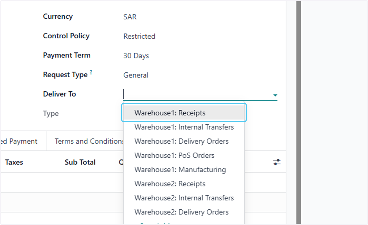 Click on Warehouse