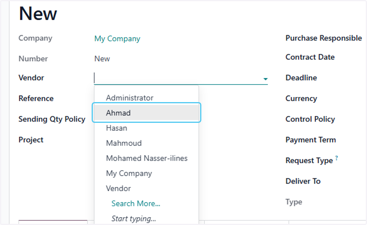 select the vendor name
