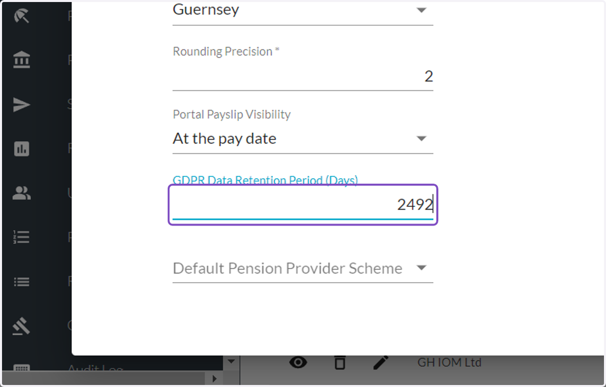 Type the number of GDPR Retension day