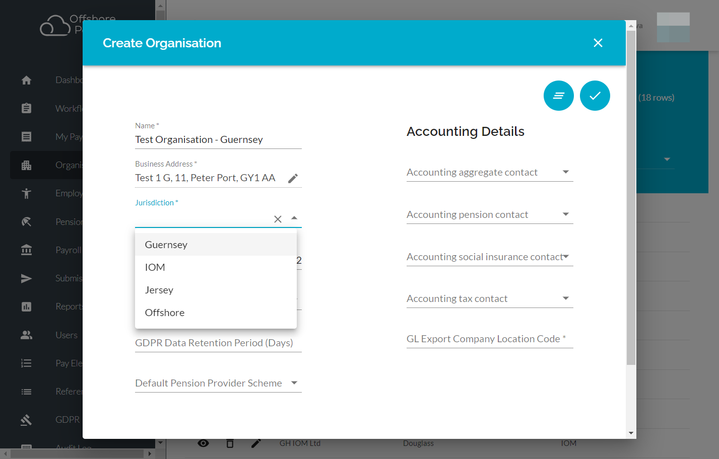 Click on Jurisdiction and select Guernsey