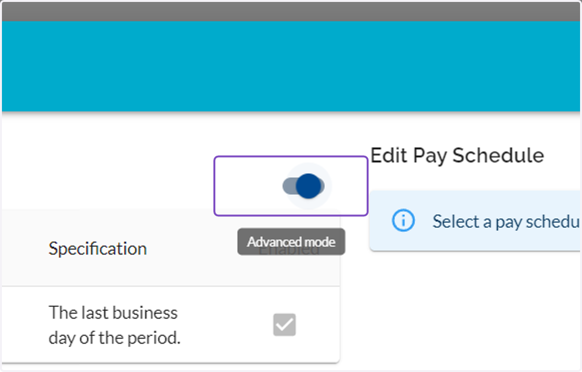 Check Advanced mode- This allows you to configure more rules for your pay schedule e.g. The previous business day if date is a weekend