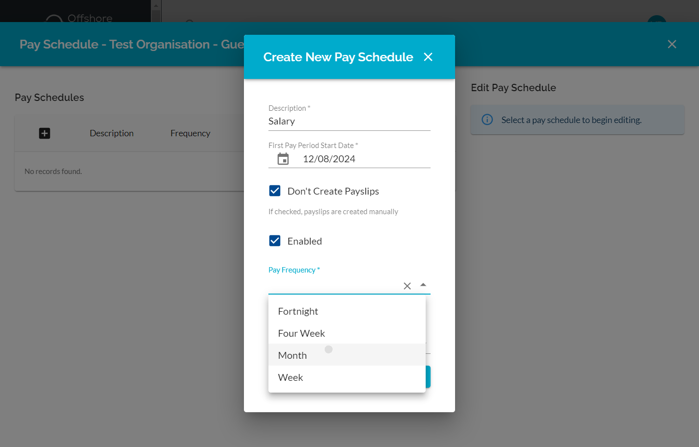 Select the Pay Frequency