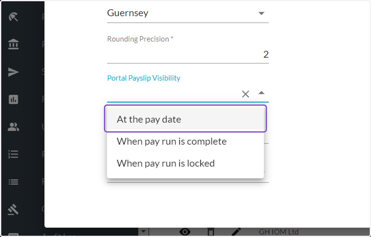 Click on Portal Payslip Visibility and choose an option
