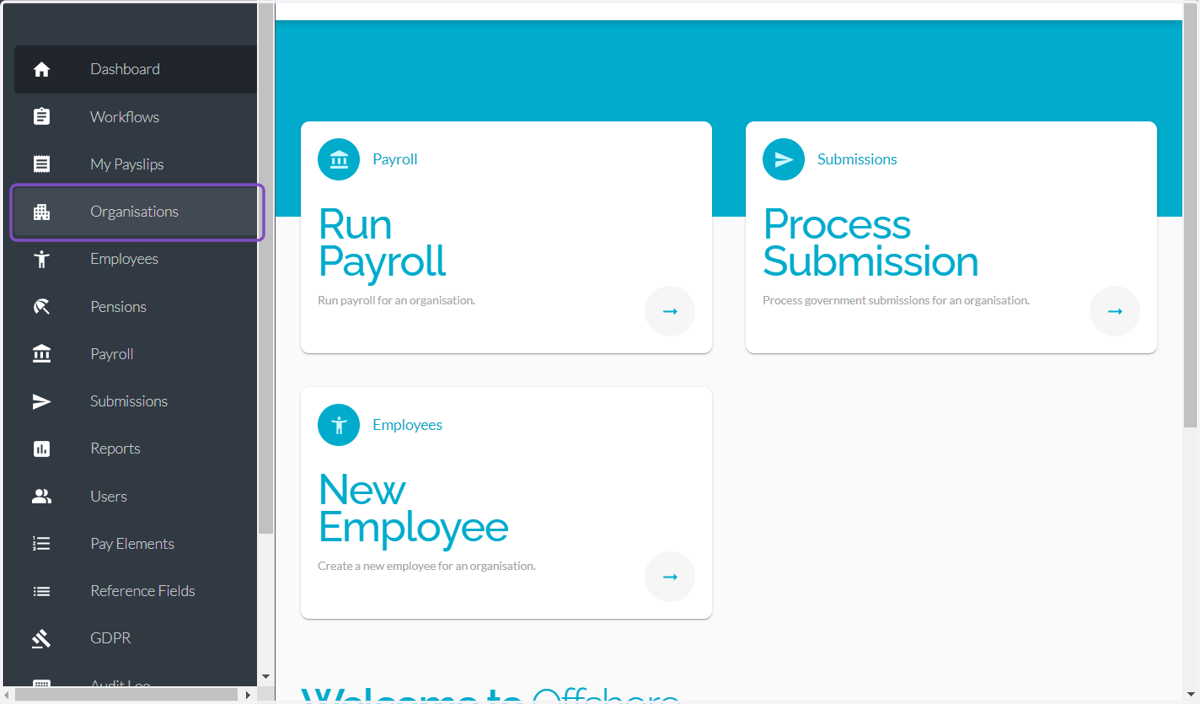 Click on Organisations