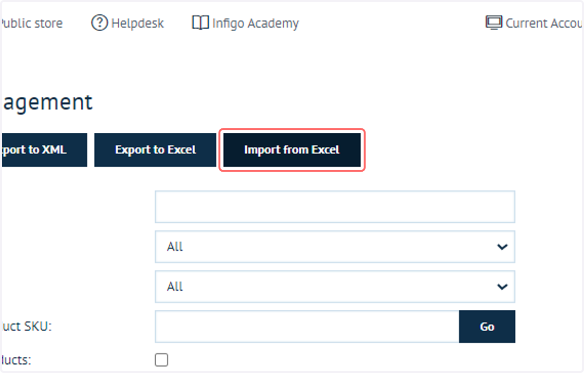Click on Import from Excel