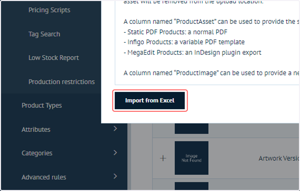 Click on Import from Excel