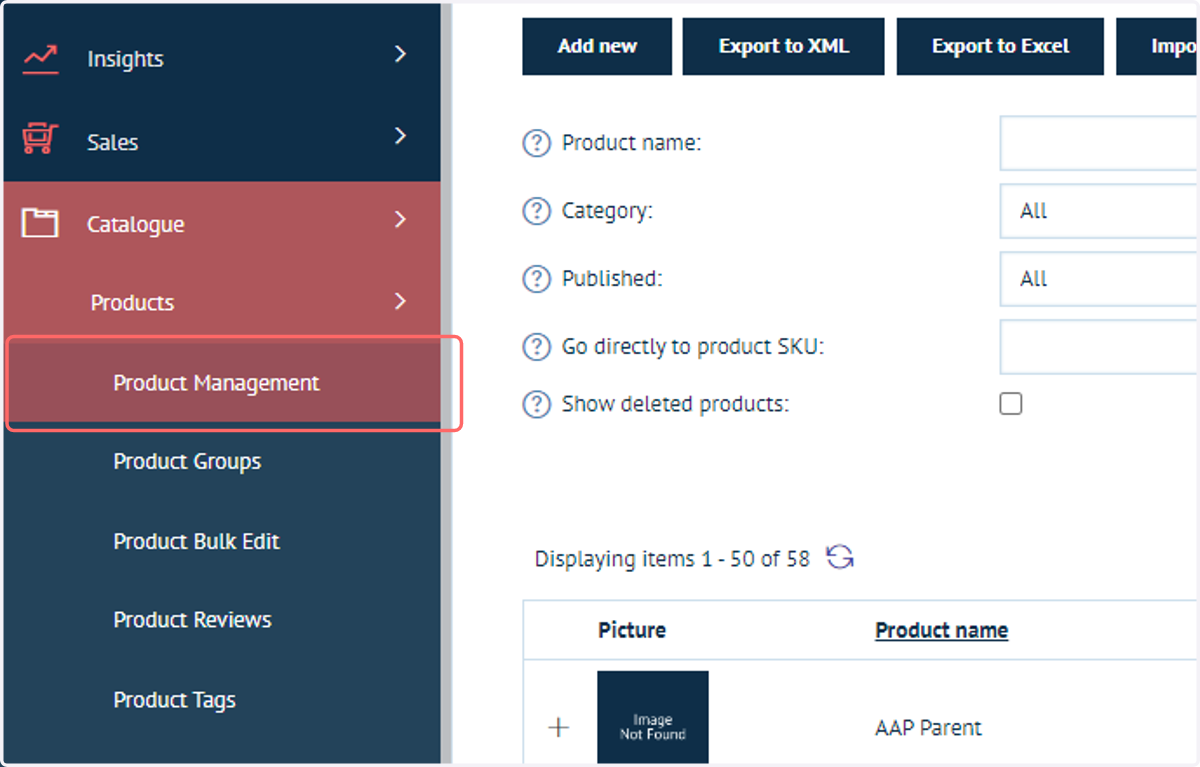 Navigate to Product Management