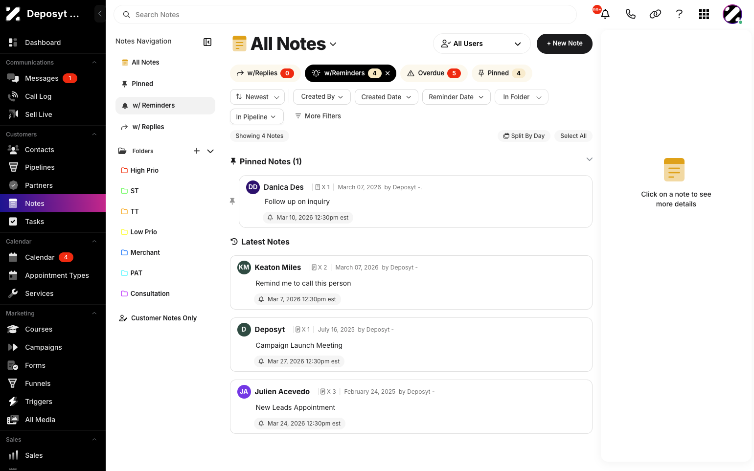 Step 3: Alternatively, you can click the ‘w/Reminders’ button next to the ‘w/Replies’ button to filter all notes with reminders.