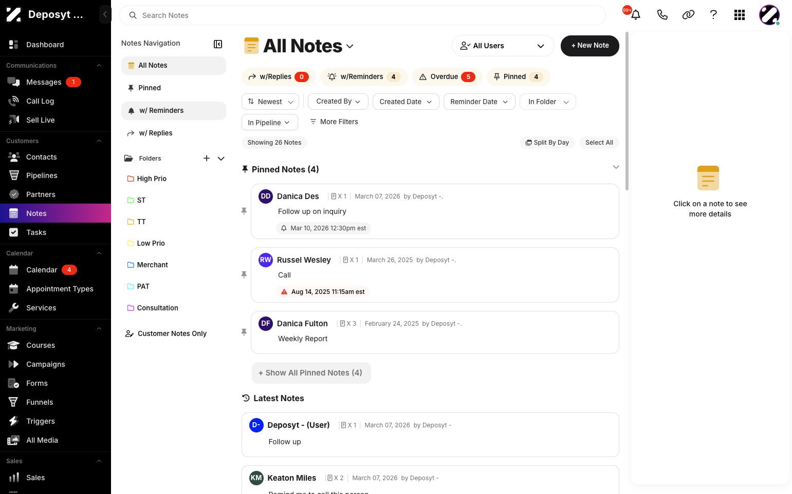 Step 2: Click the ‘w/ Reminders’ button on the side menu.