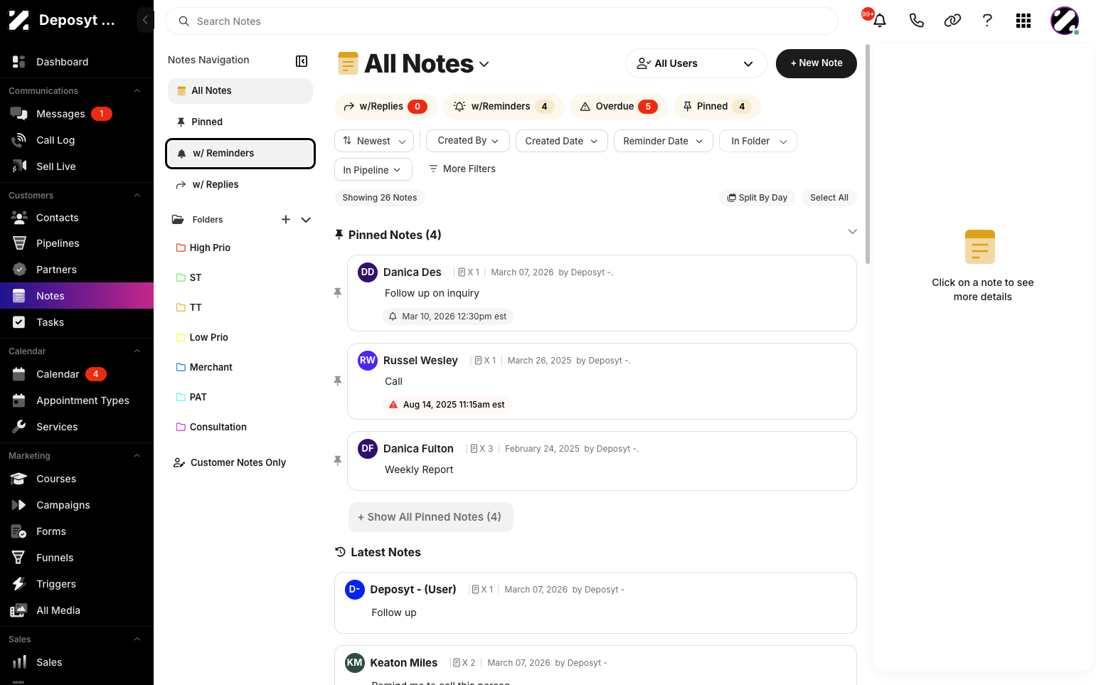 Step 2: Click the ‘w/ Reminders’ button on the side menu.