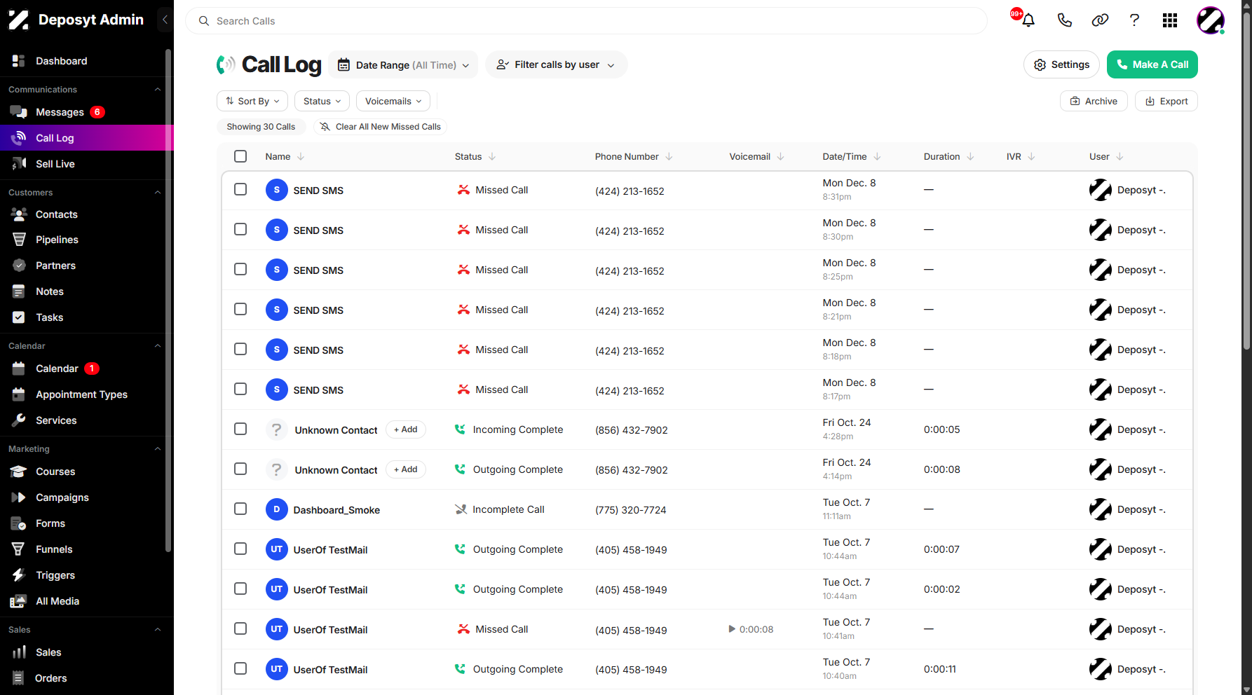 Step 1: On your Dashboard, click on the Call Log tab under the Communications section. 