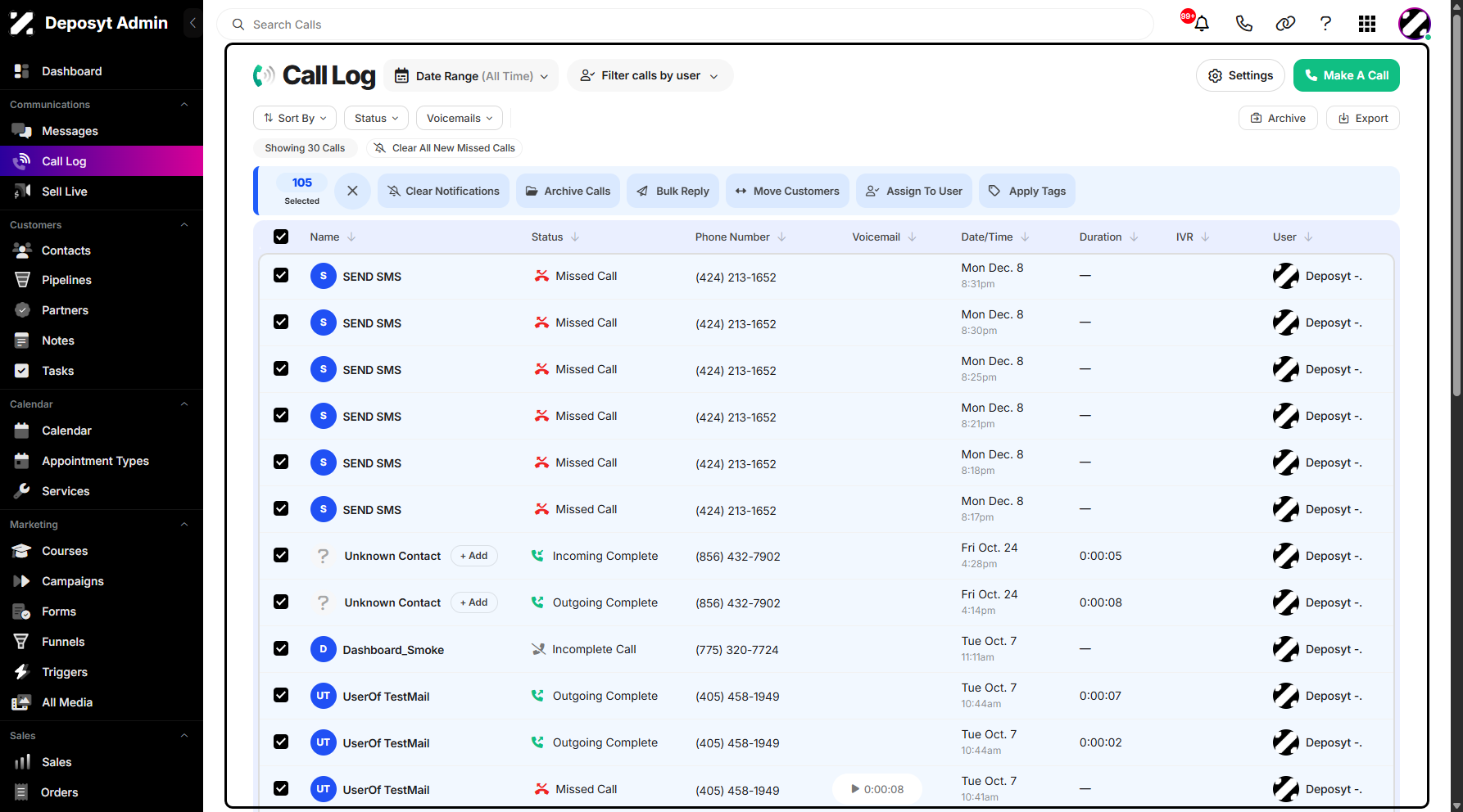 Step 5: Once you’ve selected the call history entries, click the Move Customers button located above the list.