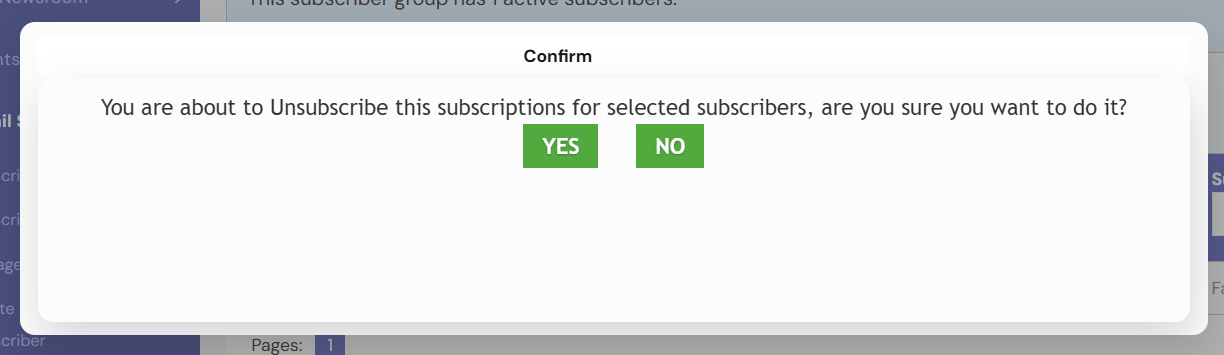 After making your selections, hit the “Unsubscribe” button from the drop down button and the subscribers will be deleted from the group.