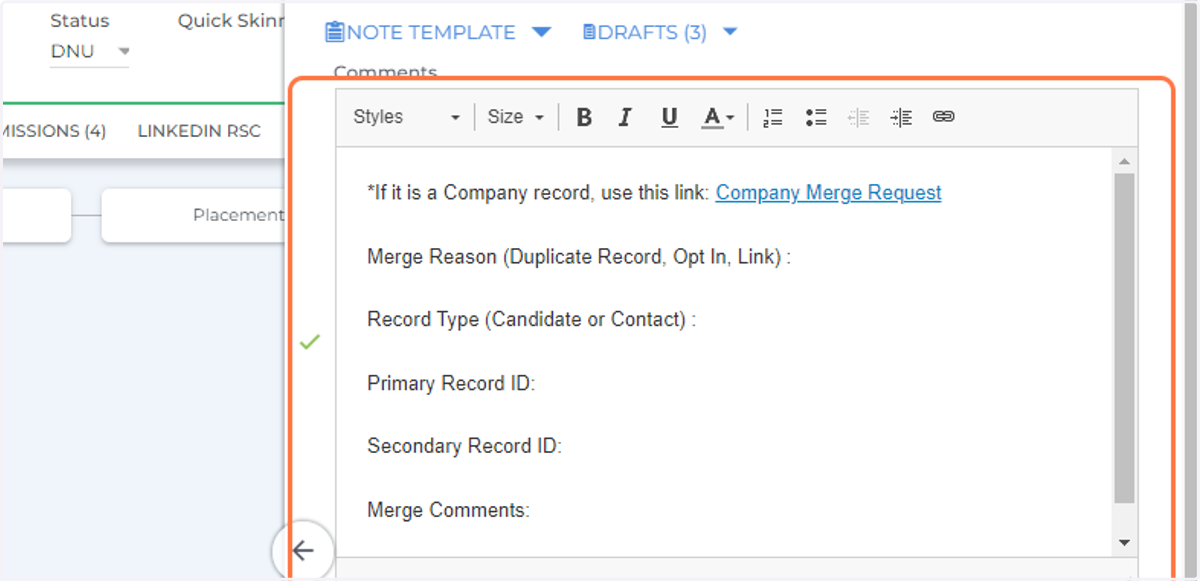 Fill out the following information If this is for a Company Merge, use the link and cancel out the note