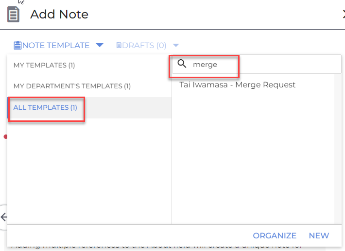 Click on Note Template - All Templates Type in Merge Use Tai Iwamasa - Merge Request