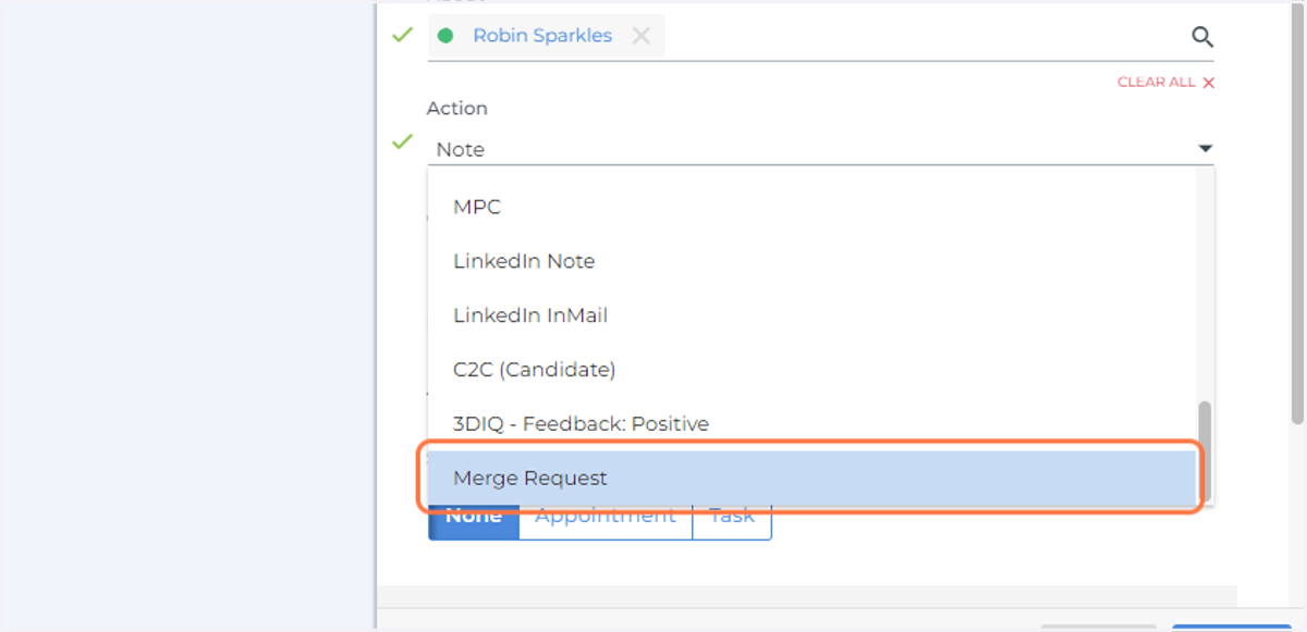 Scroll down to Action and choose Merge Request