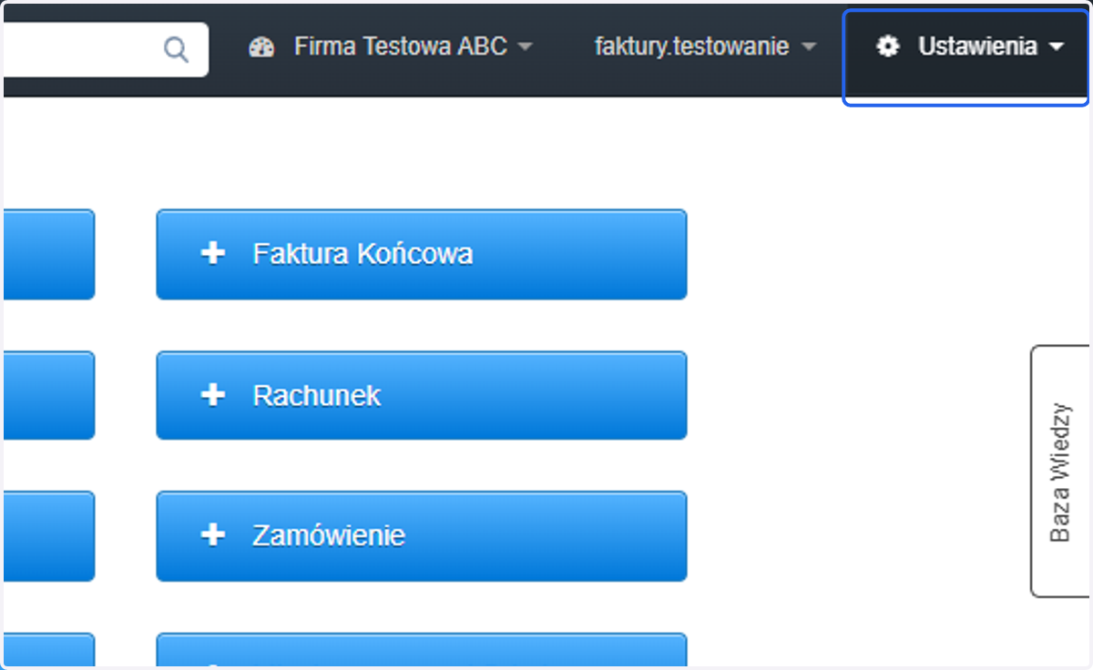 Oprócz logo czy pieczęci możesz w systemie wgrać również dodatkową pieczęć. Aby wgrać plik, przejdź do zakładki 'Ustawienia'.
