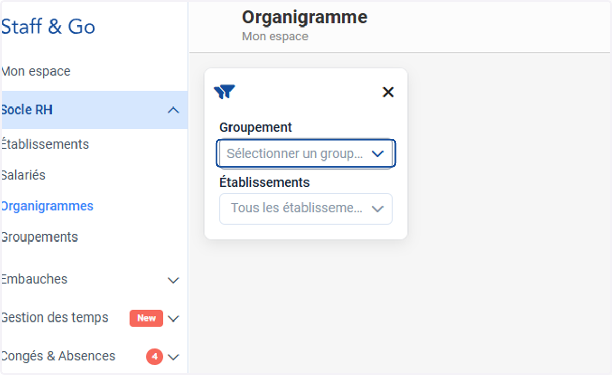 Sélectionner un groupement et un établissement