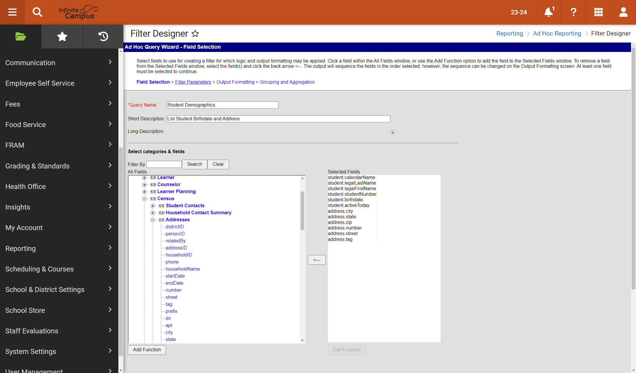 Click on Filter Parameters