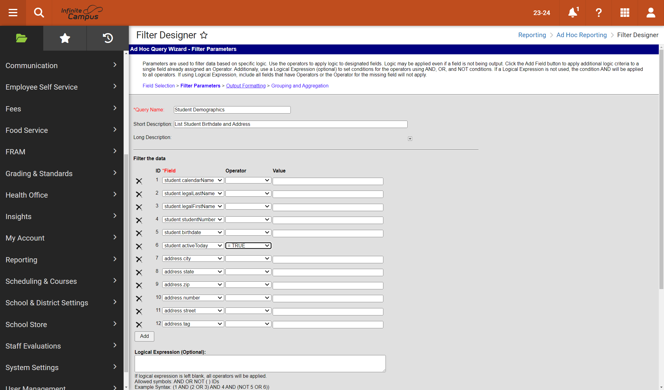 Click on Output Formatting
