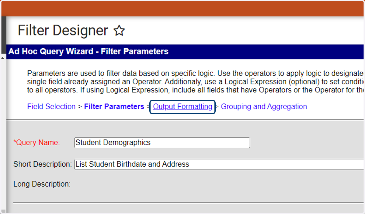 Click on Output Formatting