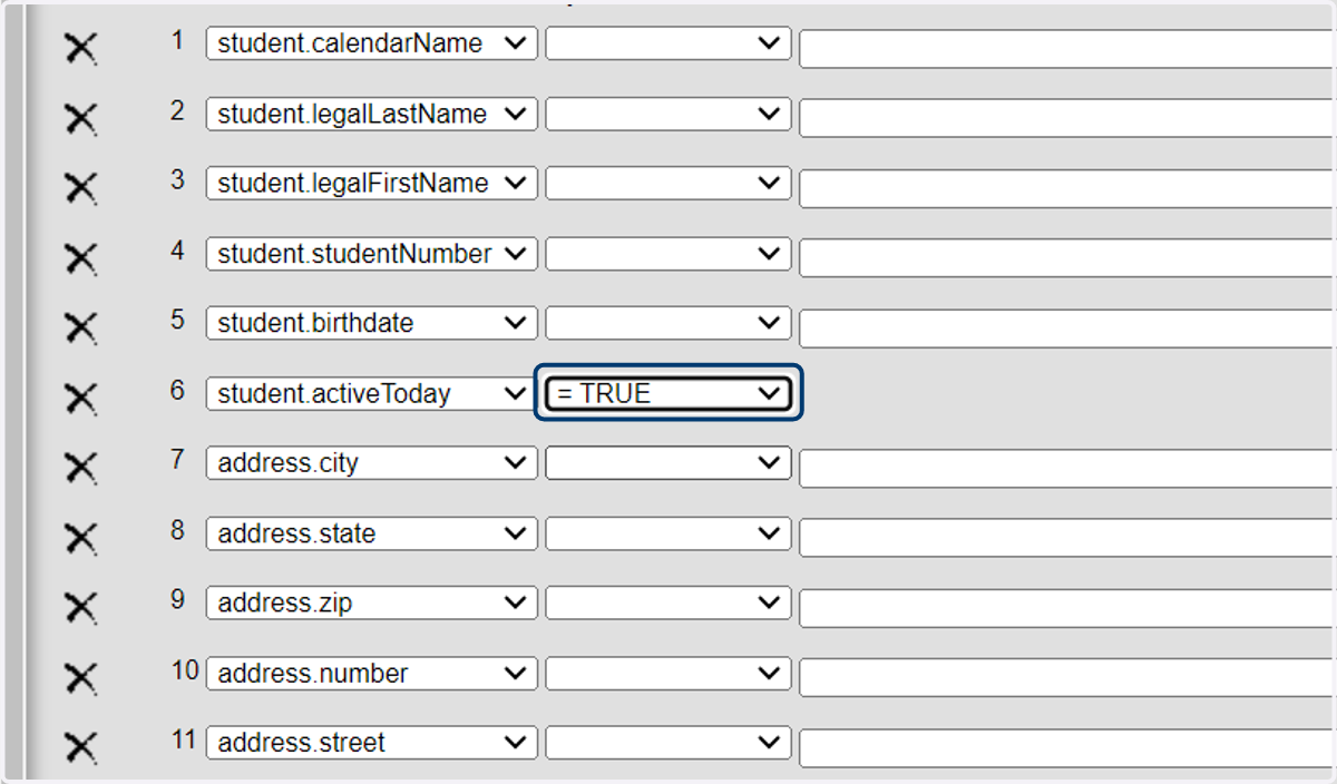 Set "activeToday" = TRUE. Add any other field conditionals.