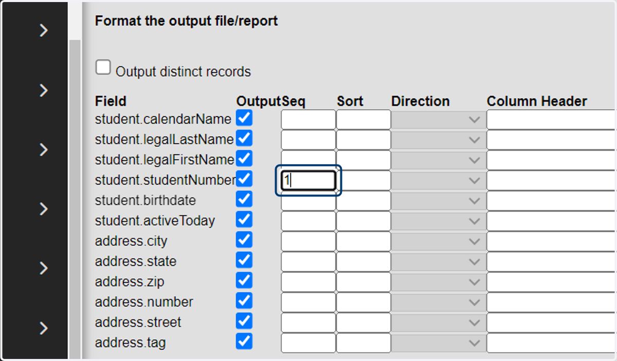 Set the OutputSeq fields