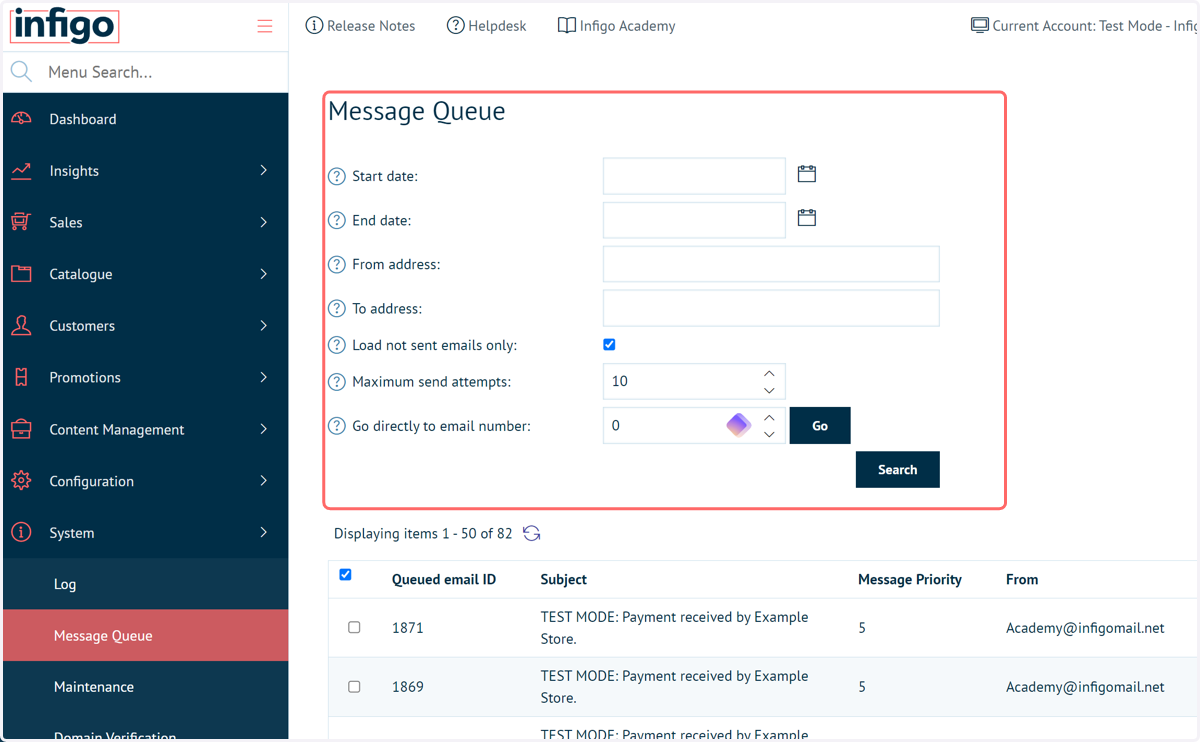 Navigate to the Message Queue screen