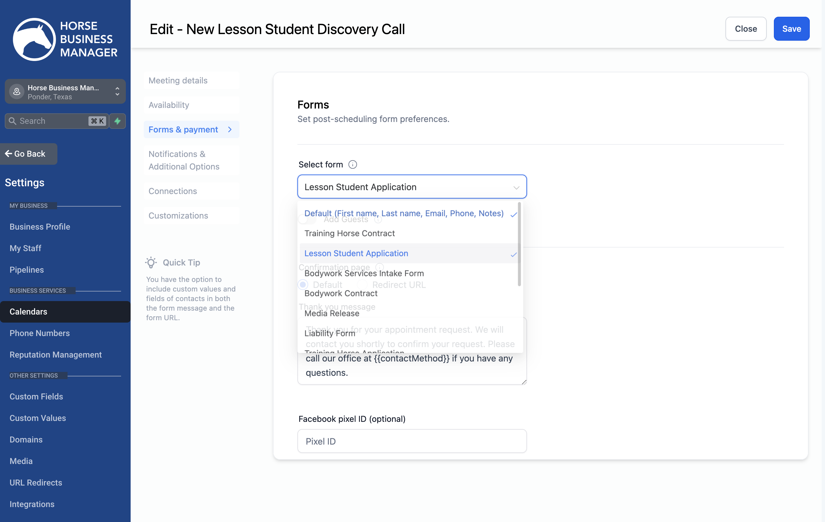 Locate the form that you want to connect