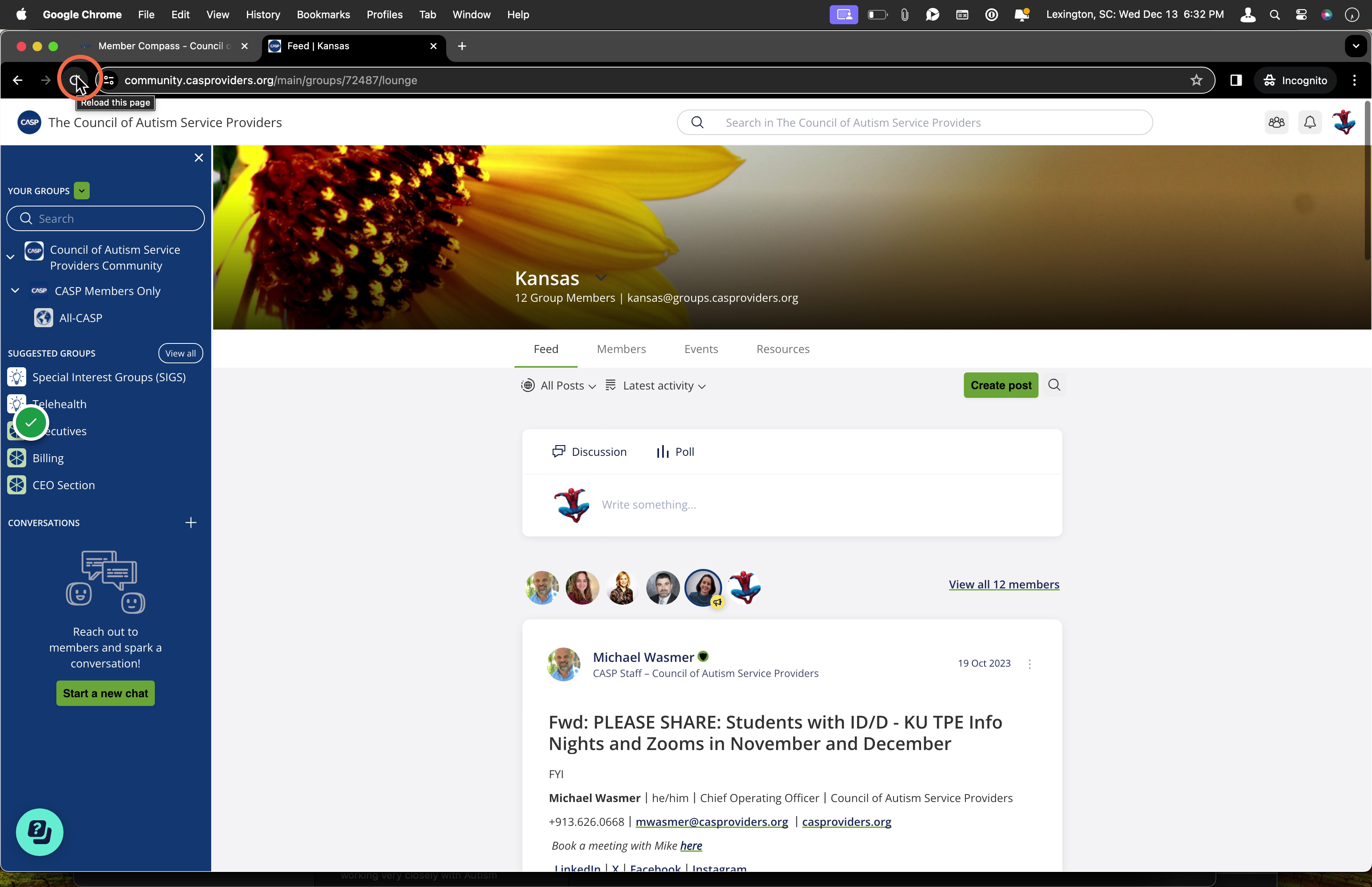You may need to refresh your browser in order to access a newly joined group.