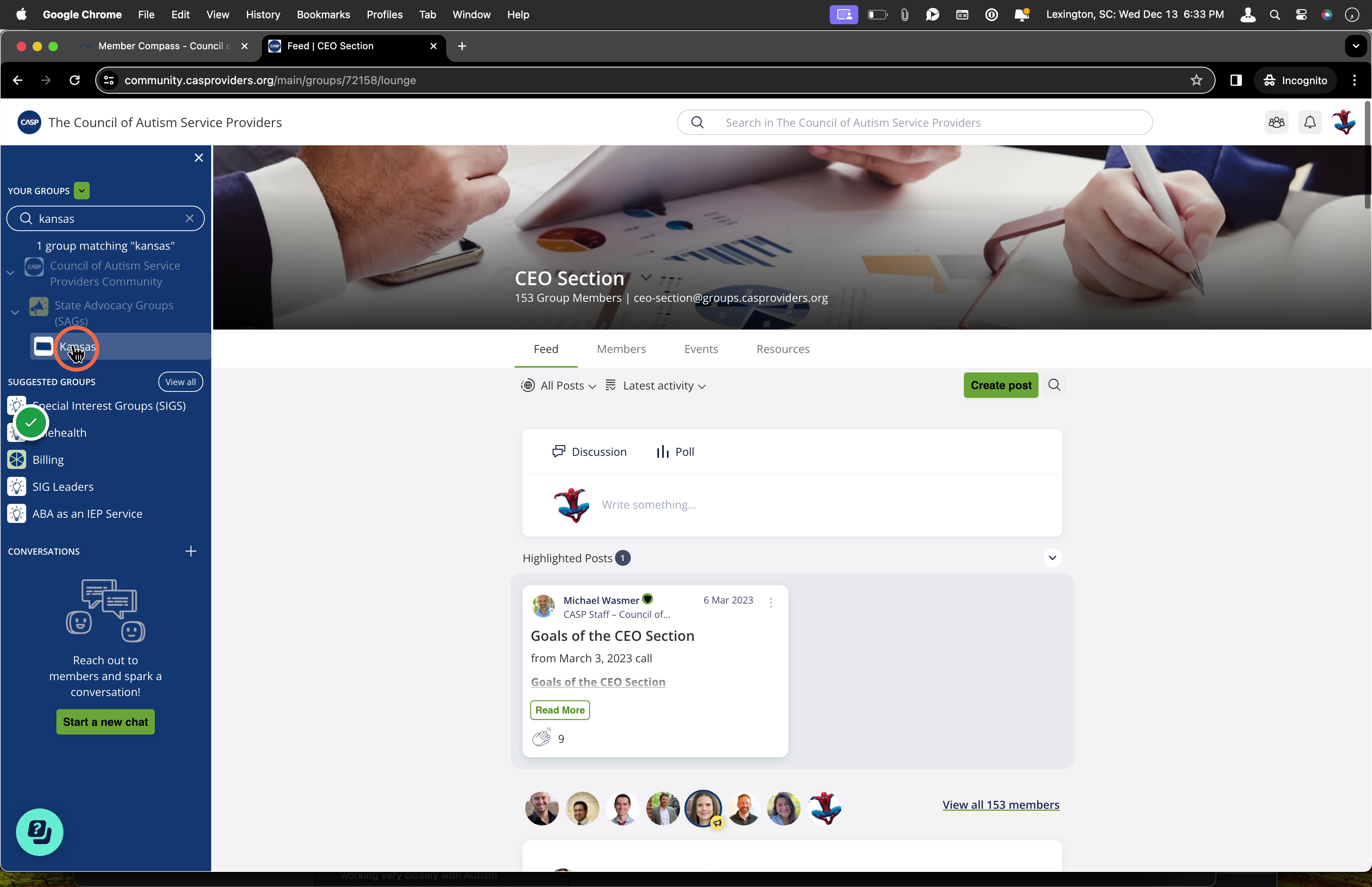 Click on the group of interest to view or create posts in that group.
