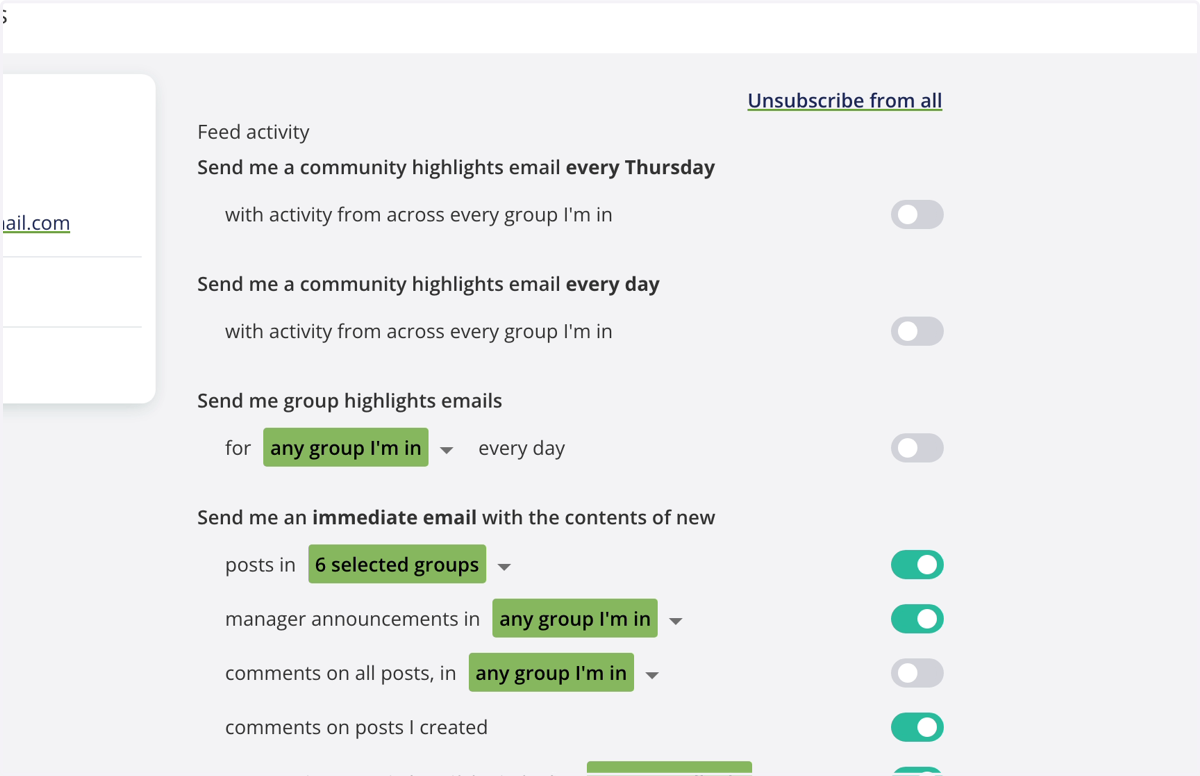 Customize your email settings by group or community
