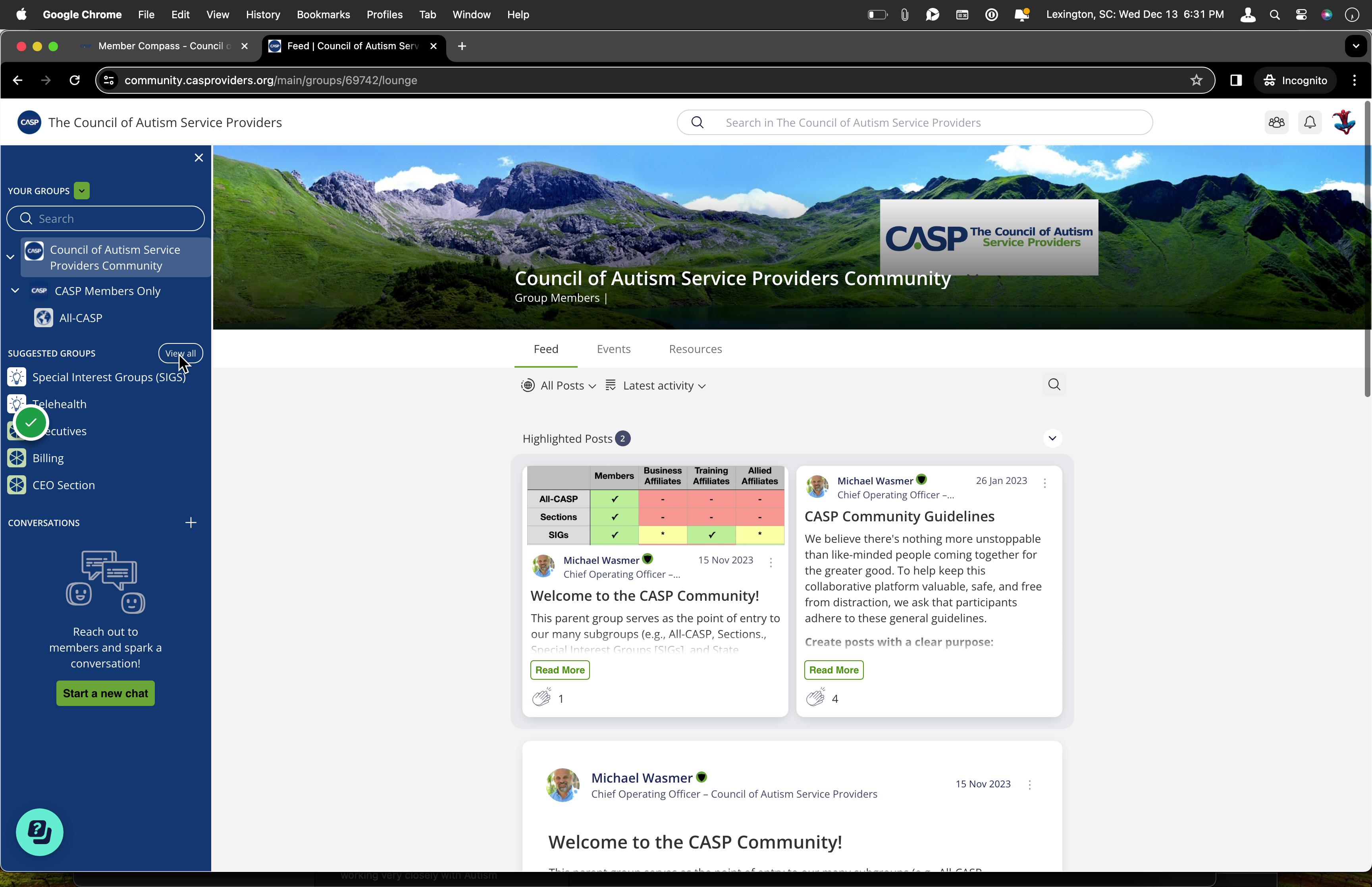 To join a group, you can either a) click the "View all" button next to "Suggested Groups," or b) enter the name of the group of interest in the search bar.