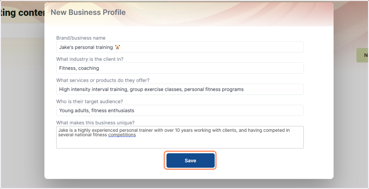 Enter details about your brand and click save