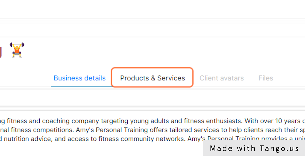 To add some products or services and their descriptions, click on the Products & Services tab