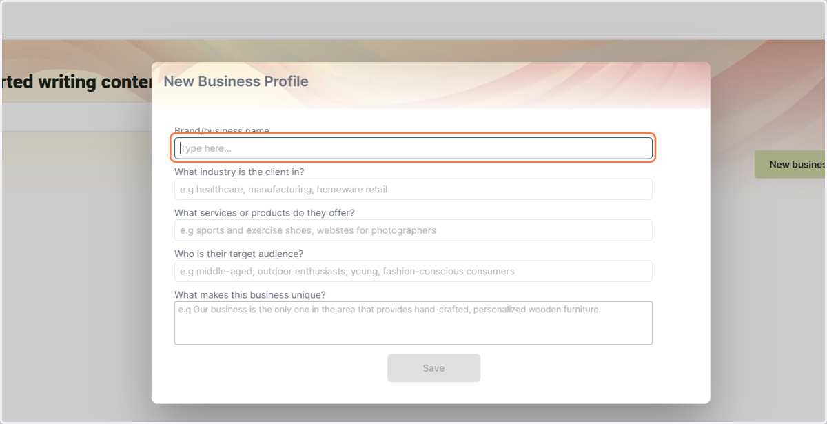 The New Business Profile Window will appears