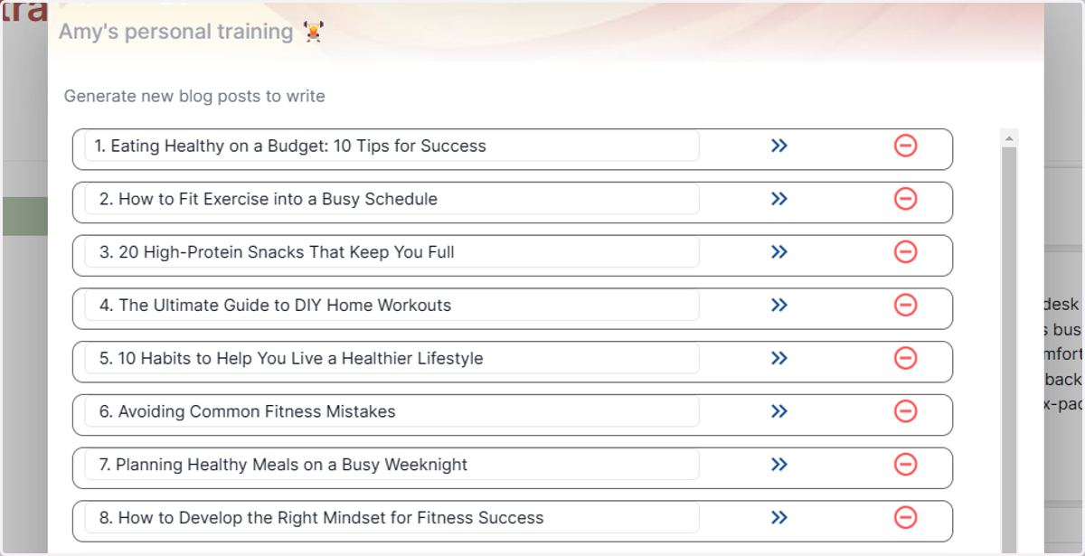 The 'New Blog Posts' window will appear after a minute with 10 suggested blog posts that will be of interest to your client avatar