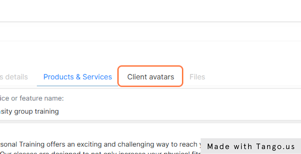 Click on tab 'Client avatar' to get started creating a new client avatar for your business